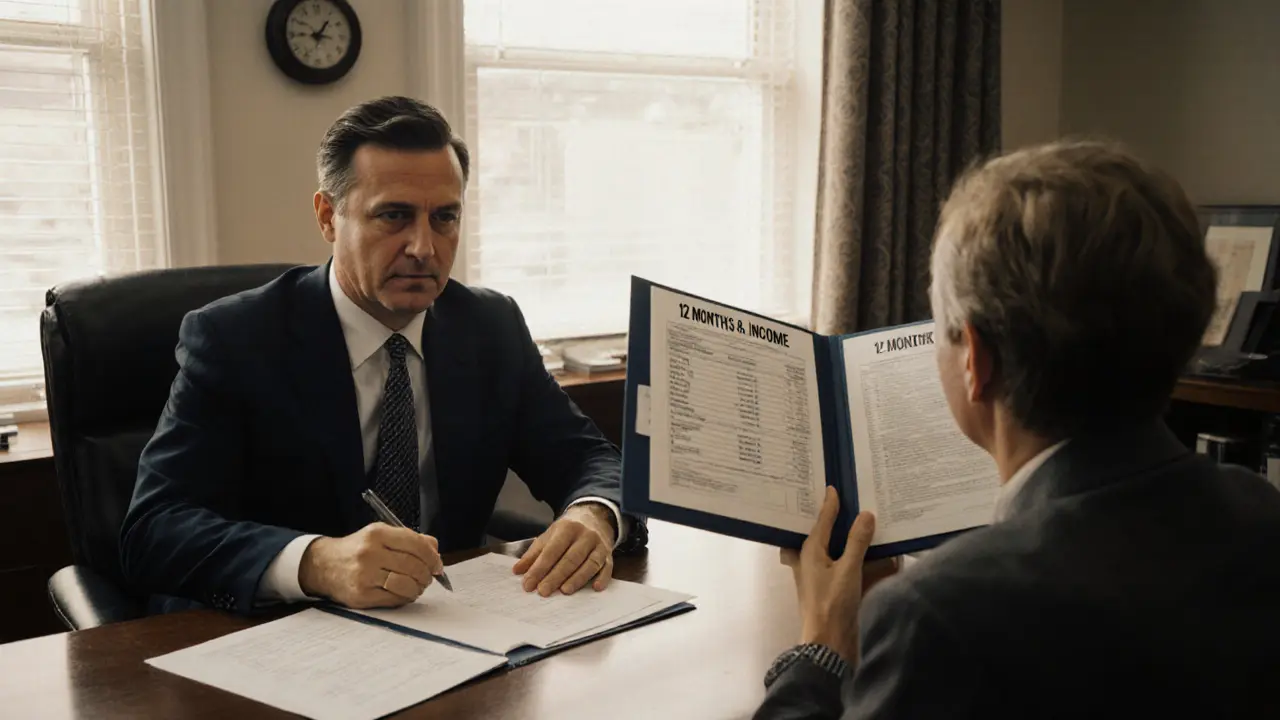 Банкир и самозанятый человек обсуждают финансовые документы в уютном офисе.