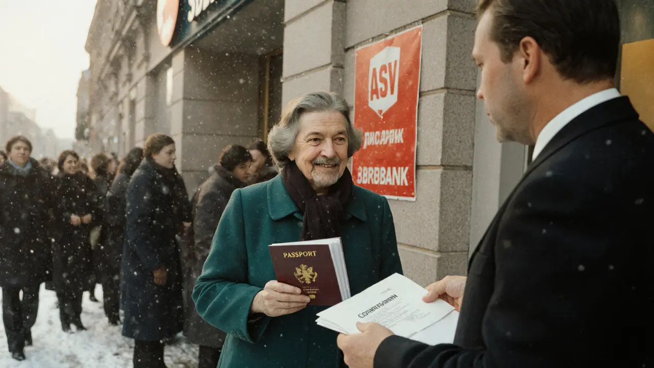 Женщина получает компенсацию в Сбербанке от представителя АСВ.