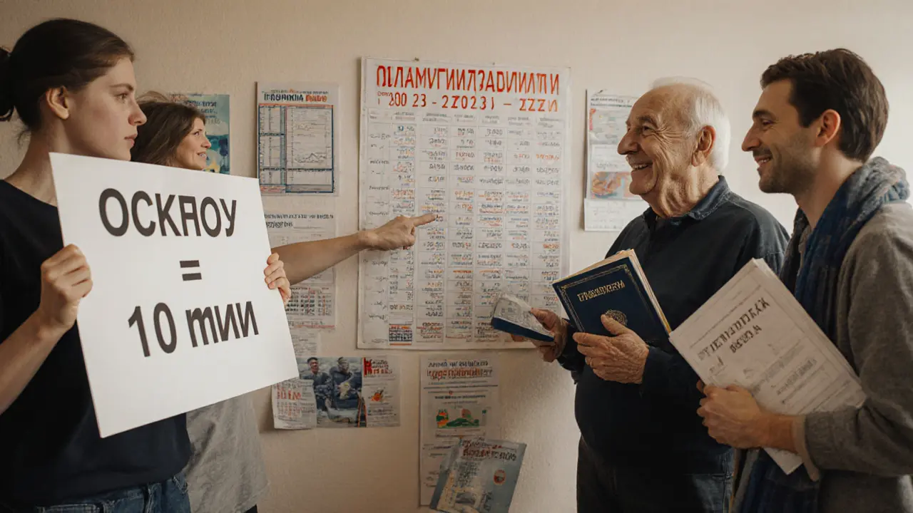 Группа людей в центре обсуждает лимиты страхования вкладов с диаграммой и эскроу-счетом.