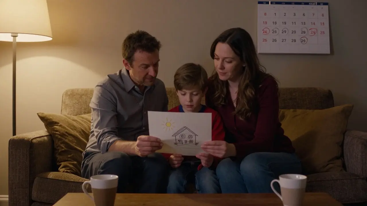 Семья вместе отдыхает после получения одобрения на кредитные каникулы, чувствуя облегчение.