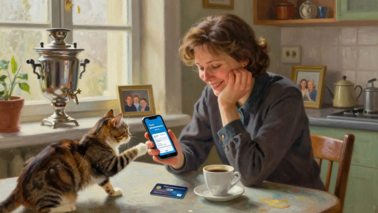 Женщина размораживает карту дома, рядом лежит найденная карта и кофе.