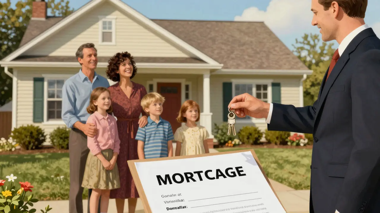 Семья получает ключи от новой квартиры от брокера