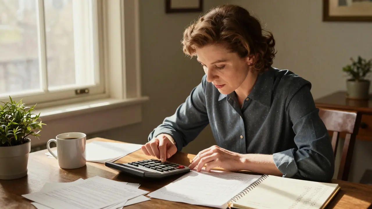 Женщина рассчитывает кредит с калькулятором дома
