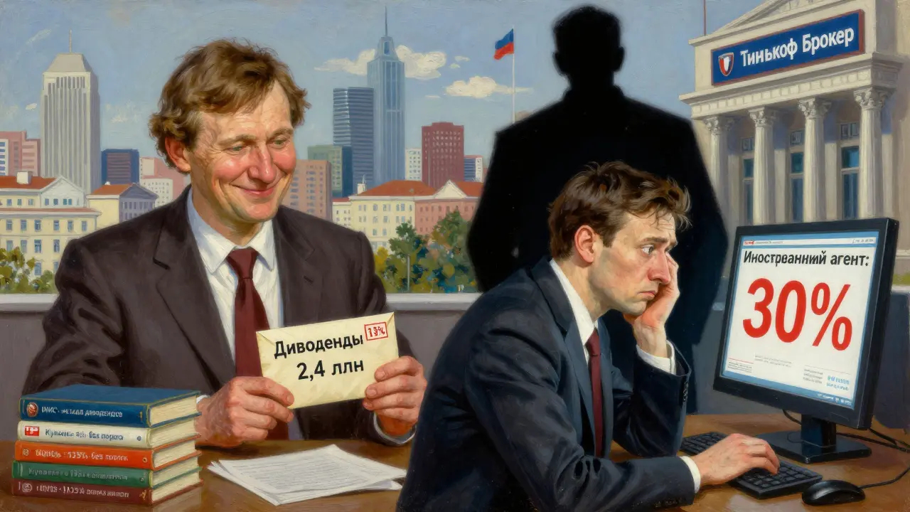 Сравнение спокойного резидента с налогом 13% и обеспокоенного человека с статусом иностранного агента и налогом 30%.