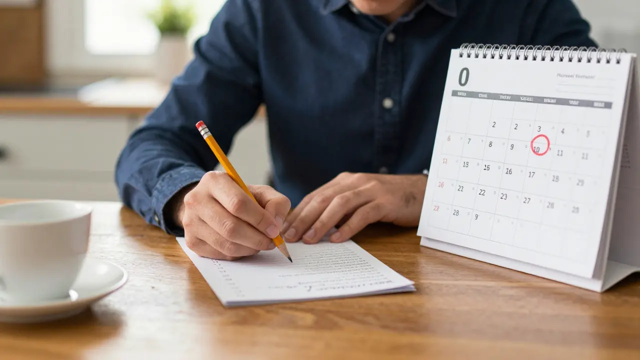 Человек отмечает дату платежа в календаре, планируя бюджет