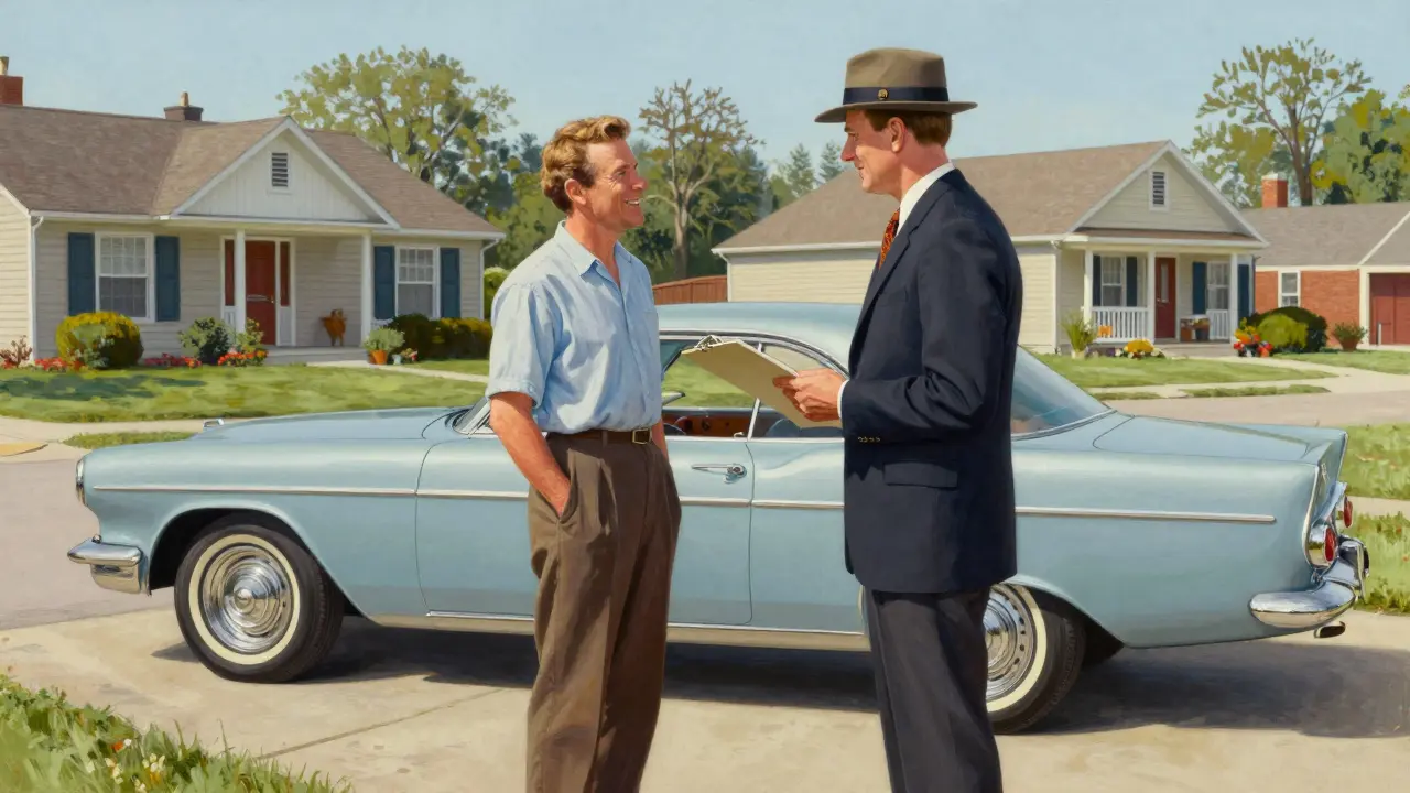 Оценщик осматривает автомобиль в частном дворе для залогового кредита