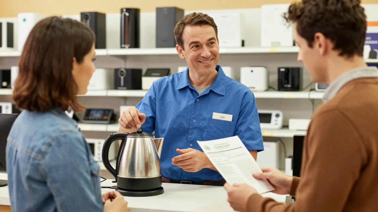 Покупатель оформляет недорогой чайник в рассрочку в магазине