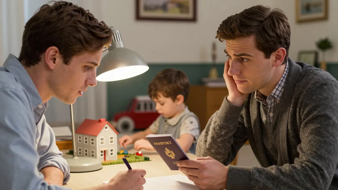 Покупатель с подозрением проверяет паспорт продавца в уютной комнате