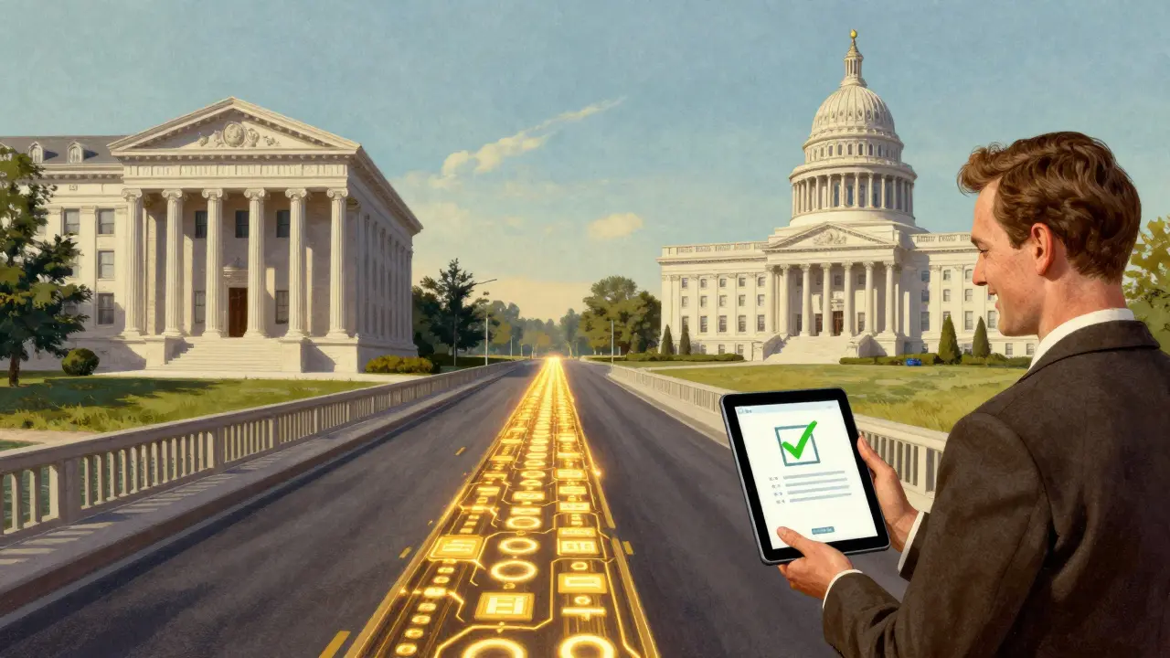 Символическое изображение цифровой связи между банком и Росреестром