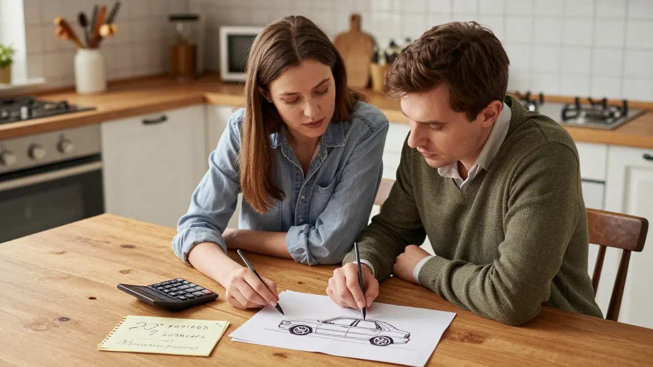 Супруги за кухонным столом рассчитывают выгоду от государственной субсидии на авто.